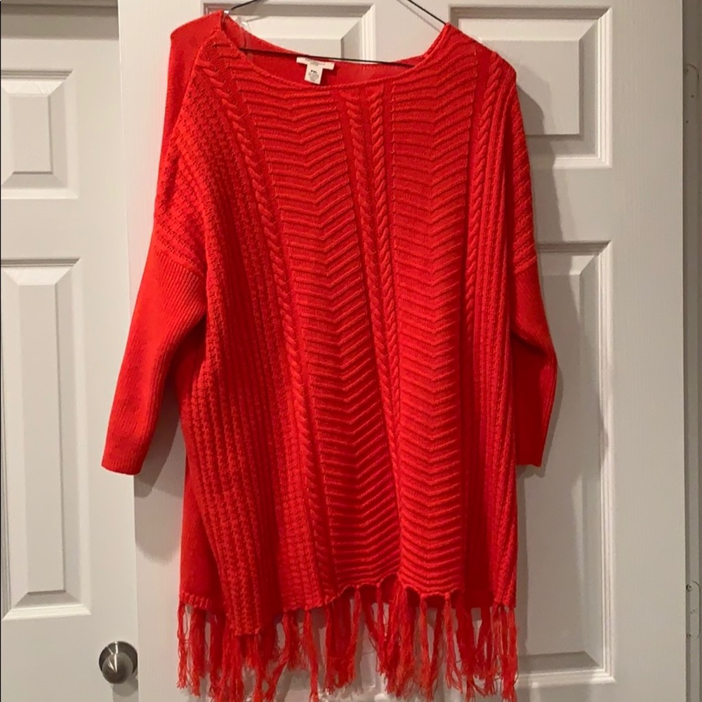 Westbound Petites Red Fringe Knit Sweater